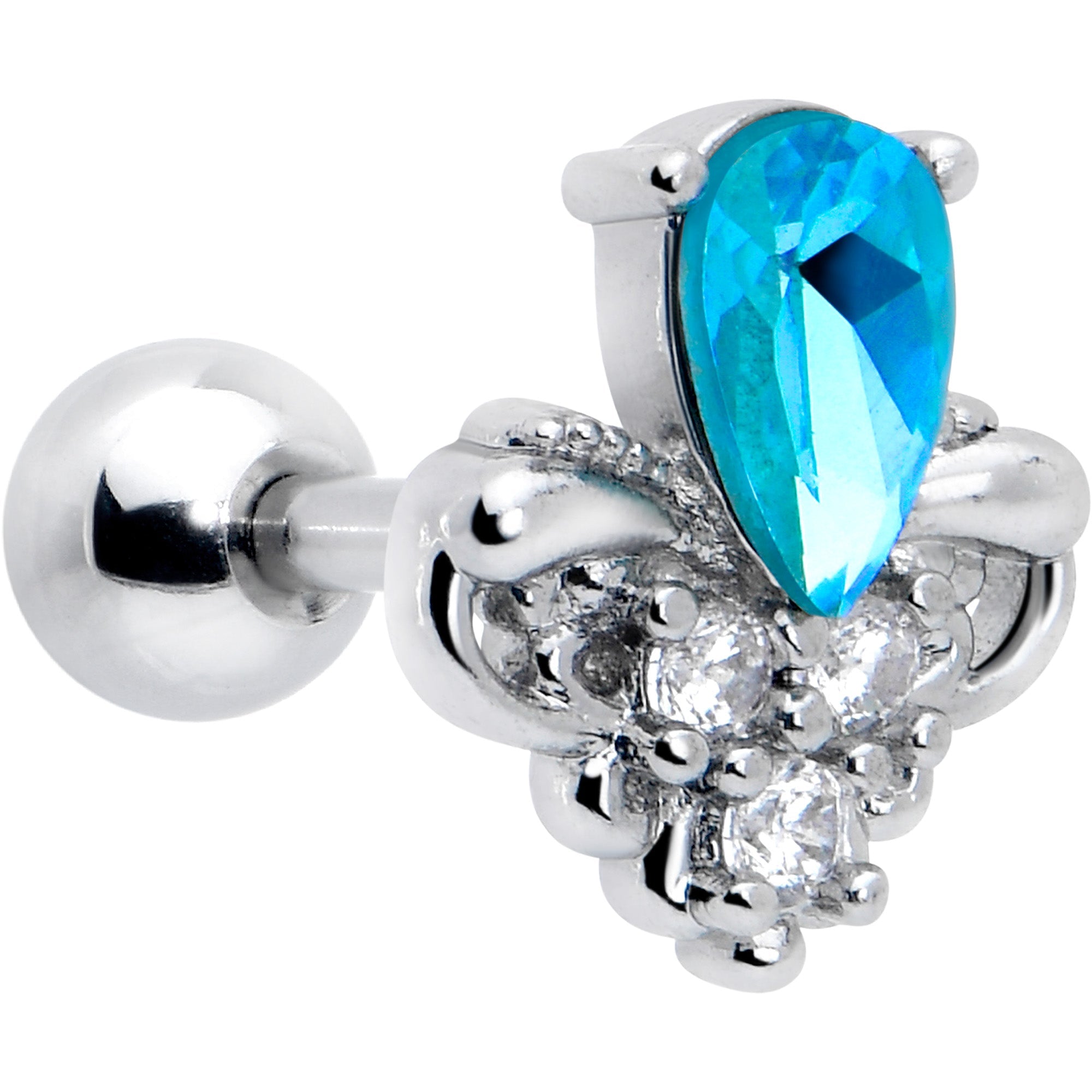 16G 1/4 Blue Gem Style Simplicity Cartilage Tragus Earring