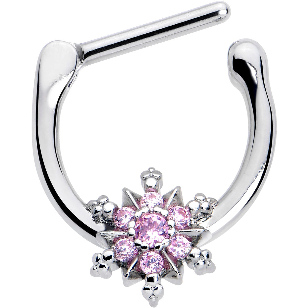 16G 5/16 Pink CZ Gem Glam Snowflake Cartilage Clicker