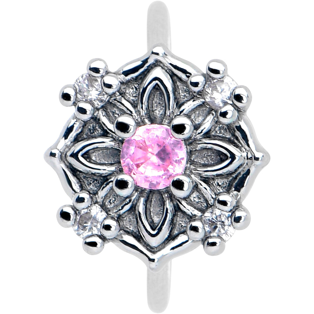 20G 5/16 Pink CZ Gem Flower Circle Nose Hoop