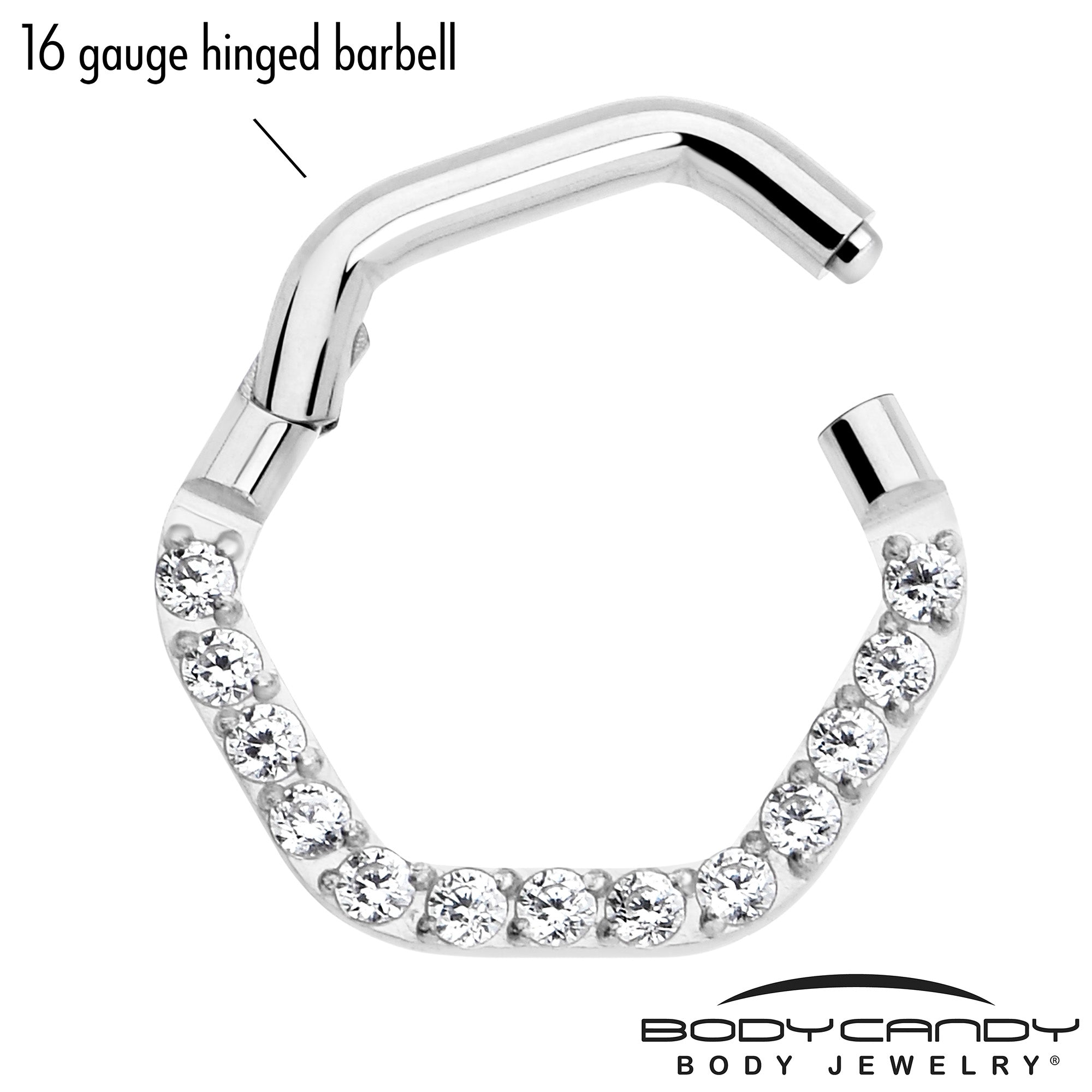 16G 5/16 Clear CZ Gem Hexagon Shape Hinged Segment Ring