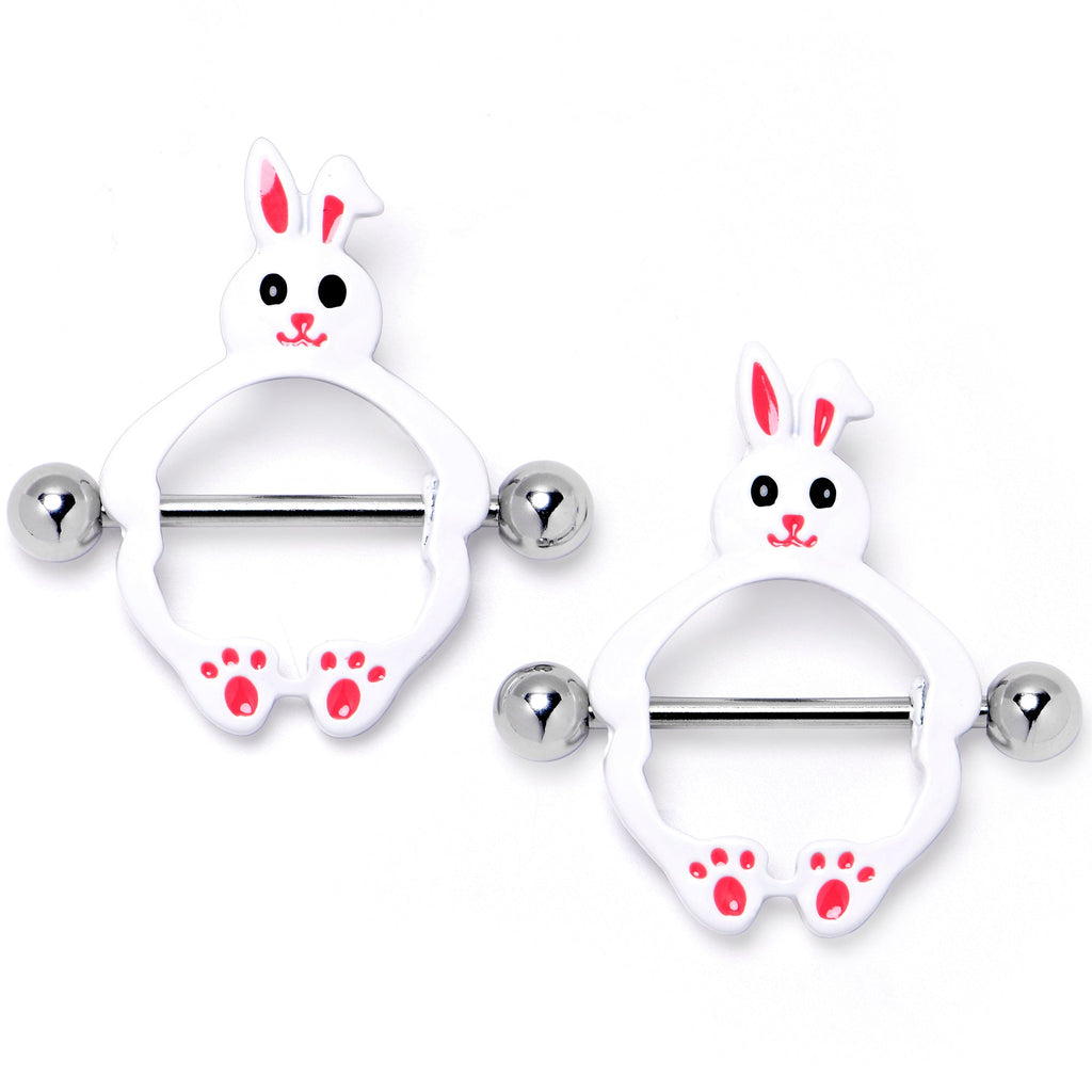 14G 9/16 Bunny White Rabbit Nipple Shield Set