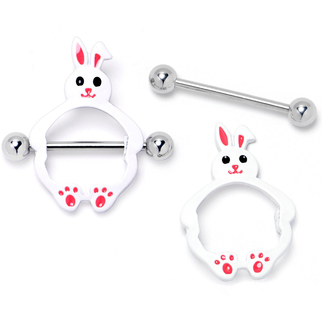 14G 9/16 Bunny White Rabbit Nipple Shield Set