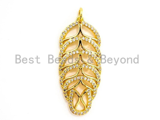 CZ Micro Pave Leaf Pendant/Charm, CZ/Micro Pave Cubic Zircon