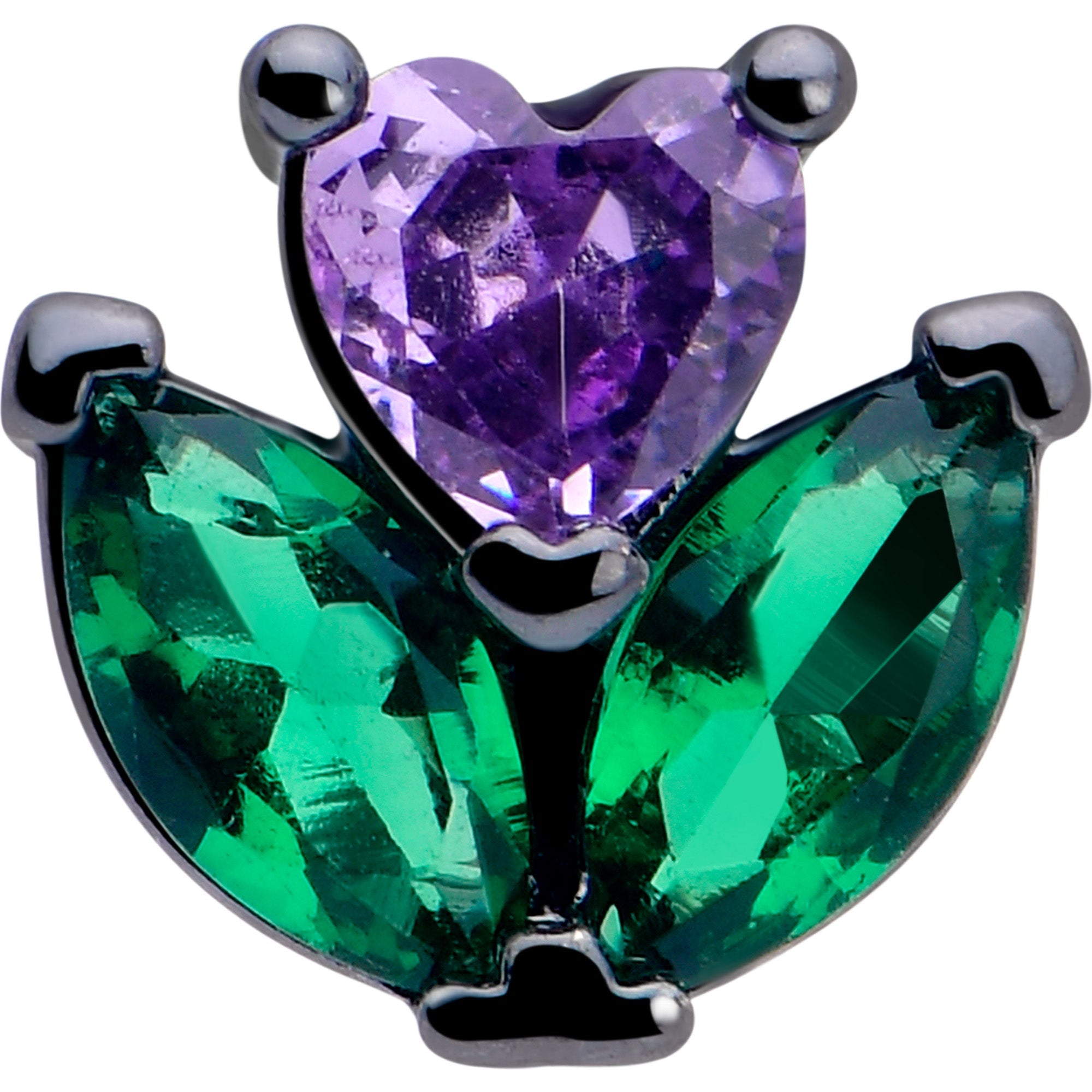 16G 5/16 Purple Green CZ Gem Black Love Flower Labret Monroe Tragus