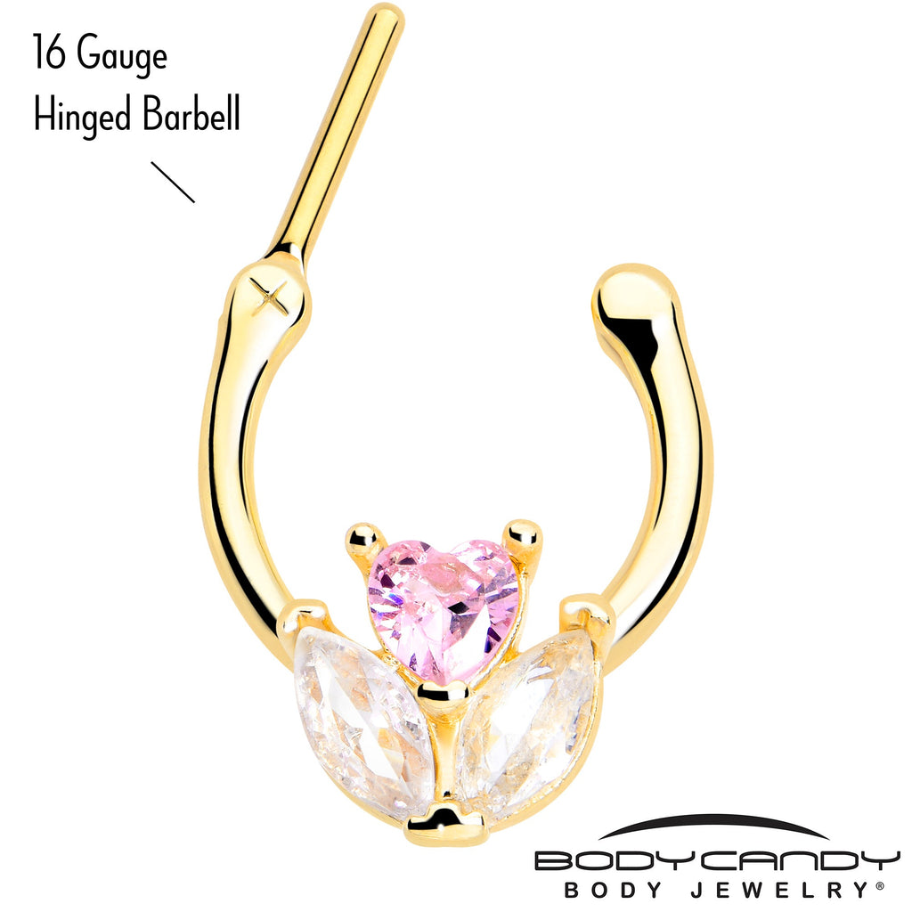 16G 5/16 Pink CZ Gem Gold Tone Love Flower Cartilage Clicker