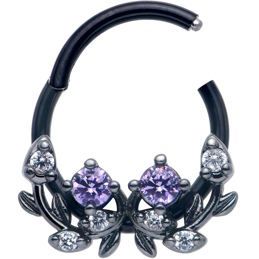 16G 3/8 Purple Gem Black Twining Vine Hinged Segment Ring