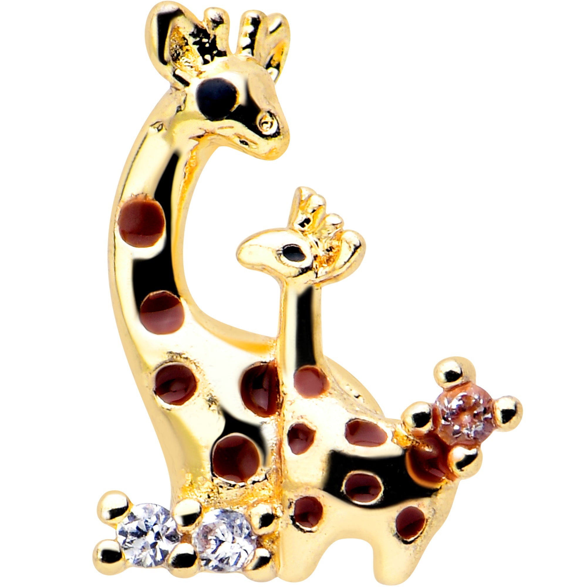 16G 1/4 Clear CZ Gem Gold Tone Mom Baby Giraffes Cartilage Earring