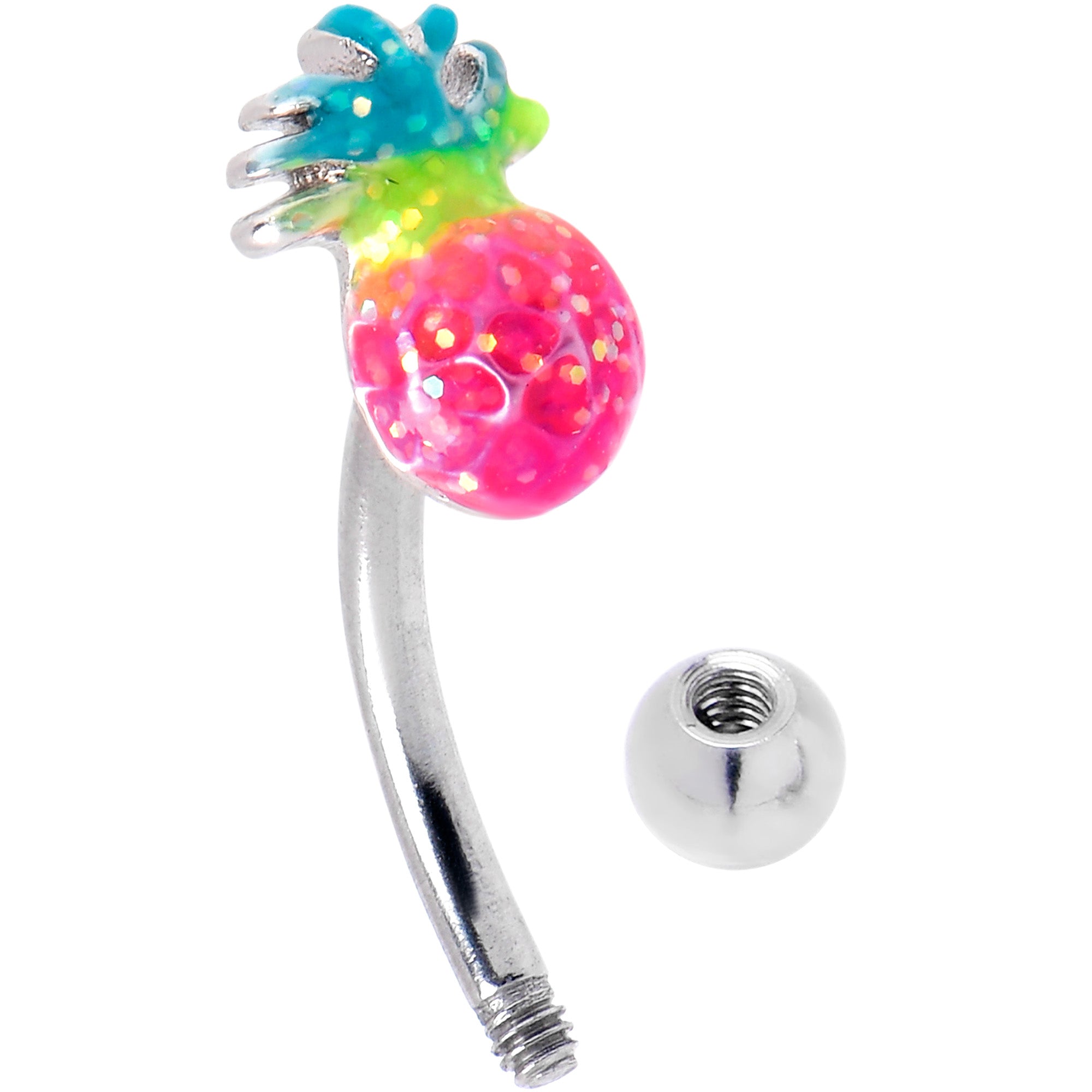16G 5/16 Hot Tropical Pineapple Curved Eyebrow Ring