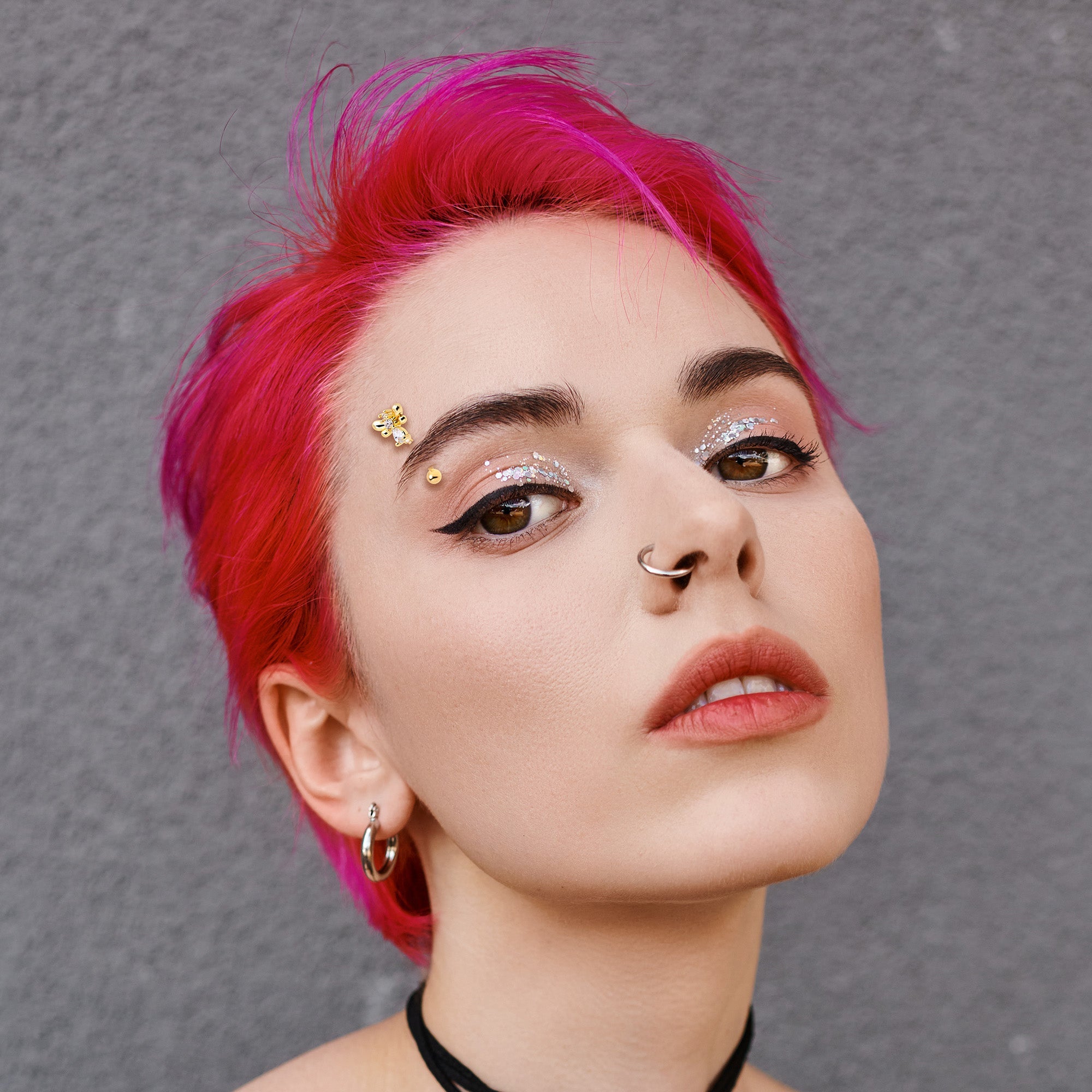 16G 5/16 Clear CZ Gold Tone Bee Hive Luv Curved Eyebrow Ring Set of 2