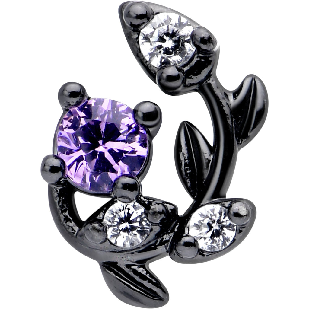 20G 7mm Purple Clear Gem Black Twining Vine L Shape Nose Ring