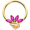 16G 3/8 Red CZ Gem Gold Tone Swirl Fan Hinged Segment Ring