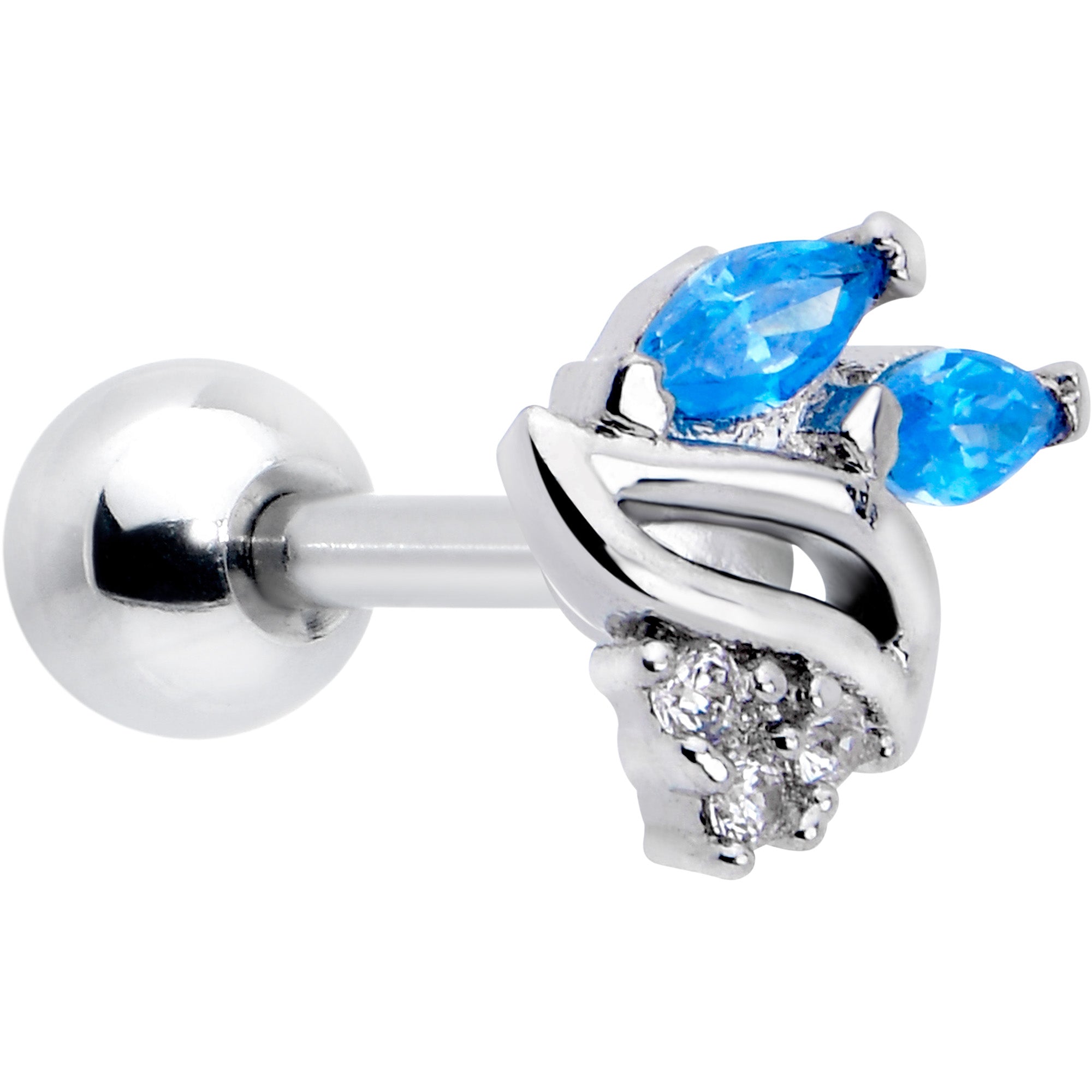 16G 1/4 Blue CZ Gem Swirl Fan Cartilage Tragus Earring