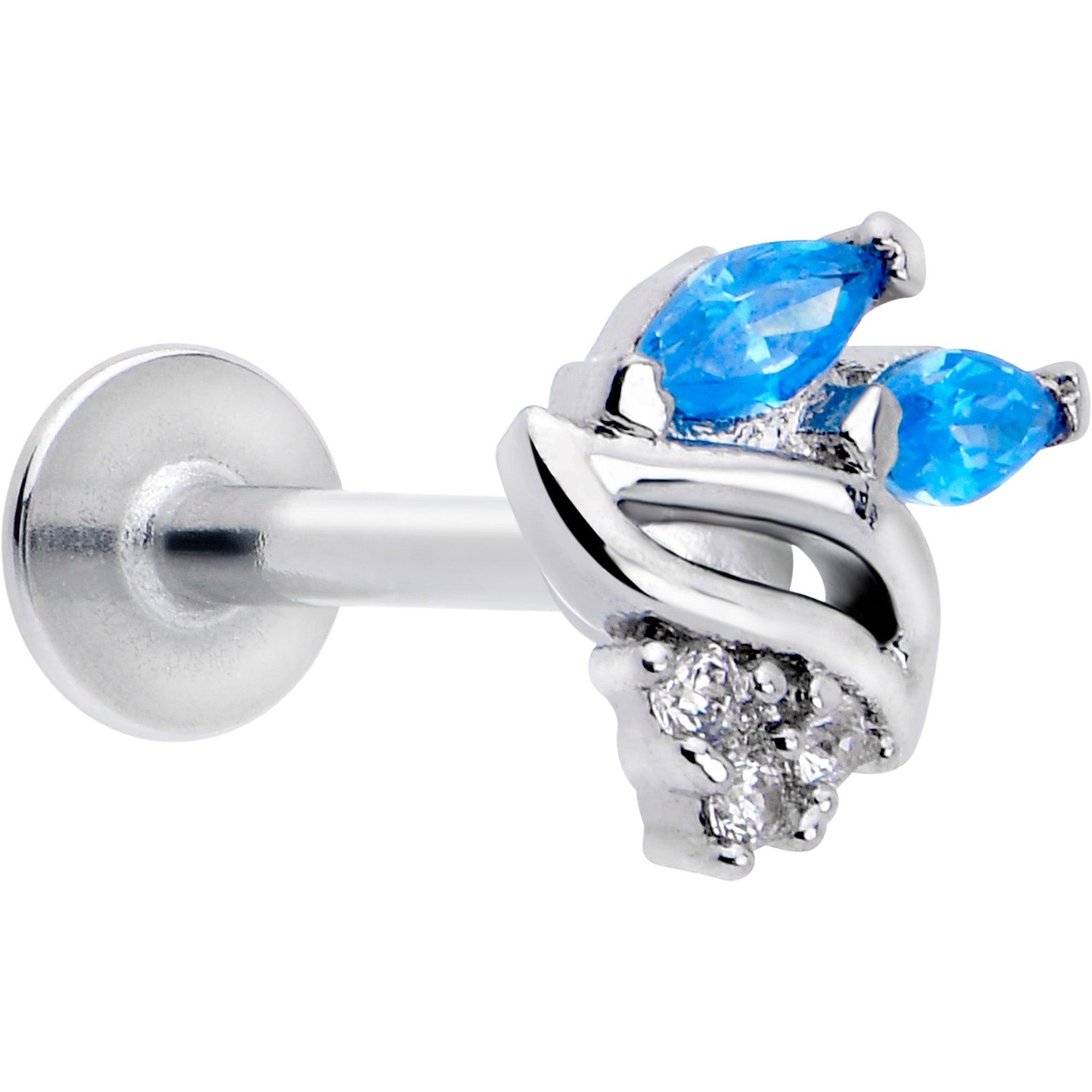 16G 5/16 Blue CZ Gem Swirl Fan Labret Monroe Tragus