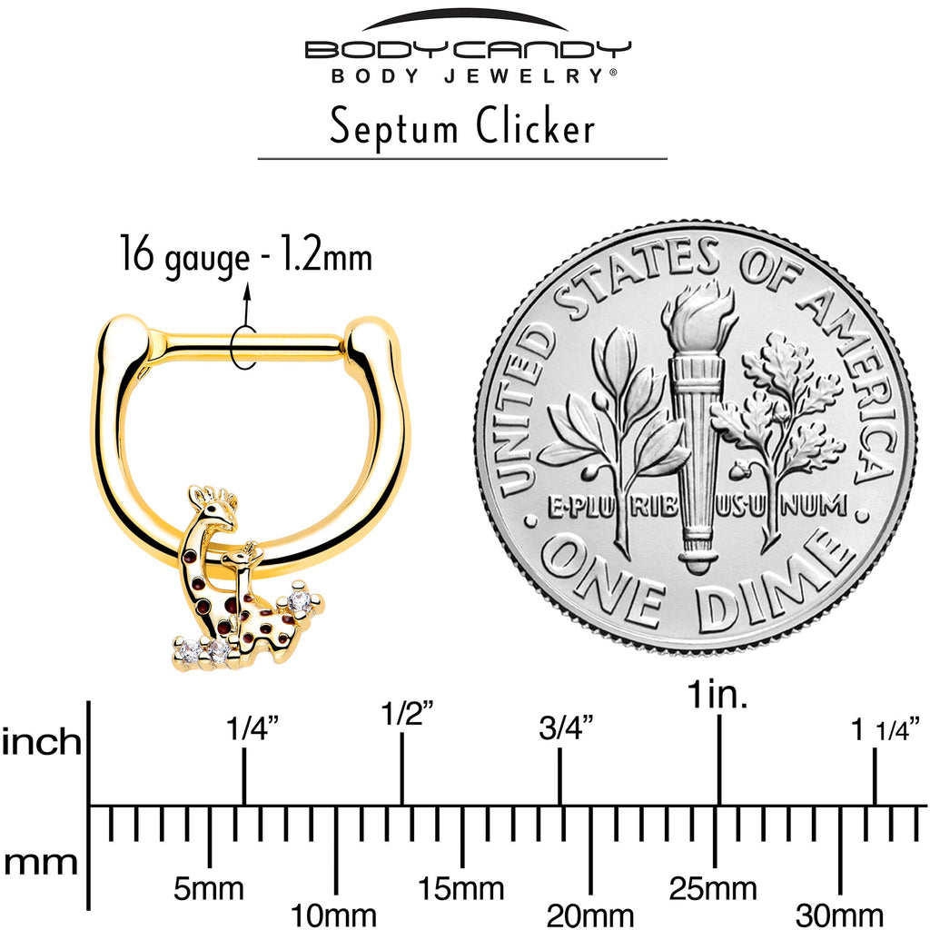 16G 5/16 Clear CZ Gem Gold Tone Mom Baby Giraffe Cartilage Clicker
