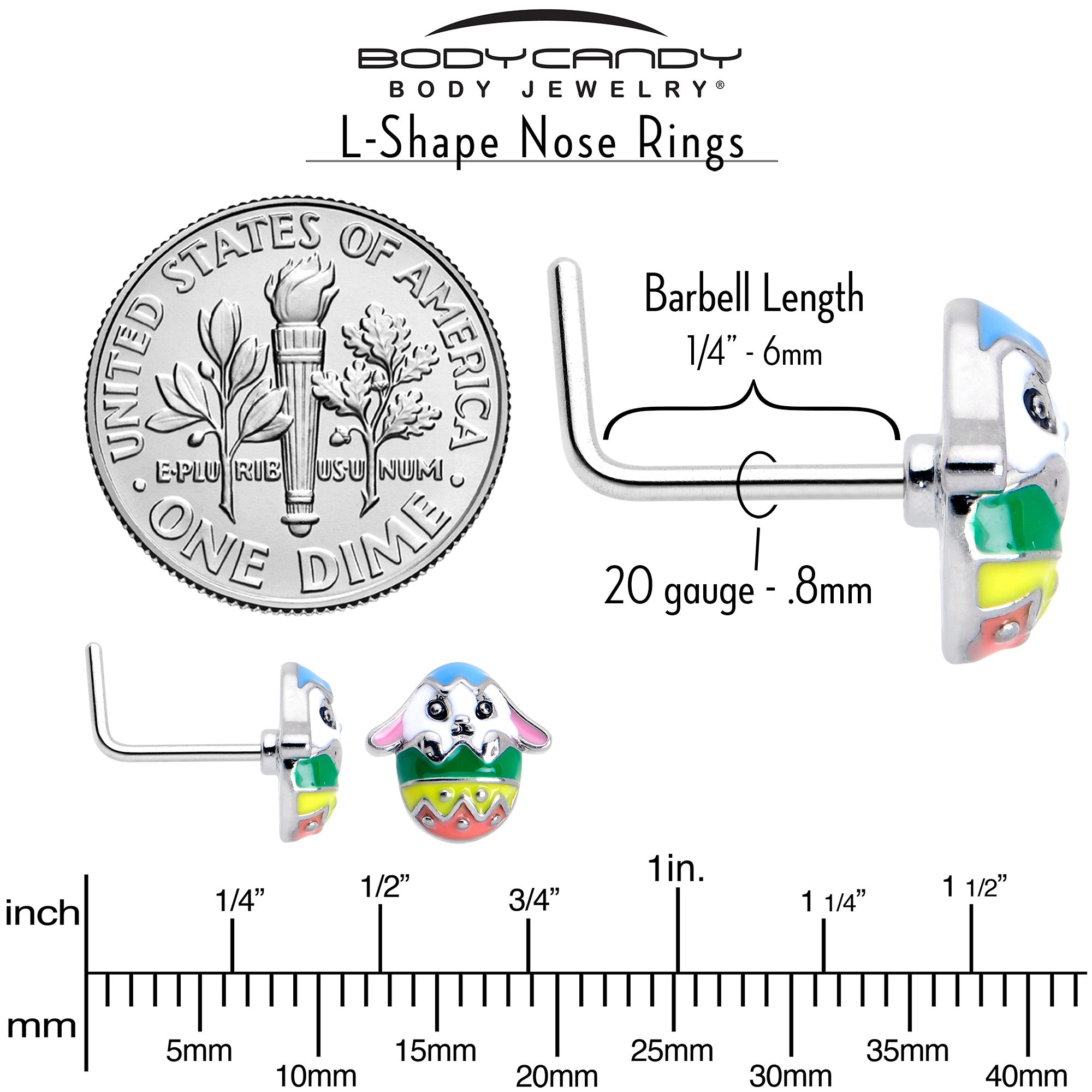 20G 7mm Easter Egg Bunny L Shape Nose Ring Set of 3