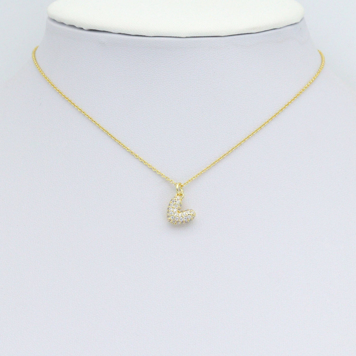 Clear CZ Gold puffy Heart Charm Pendant, Sku#LK1107
