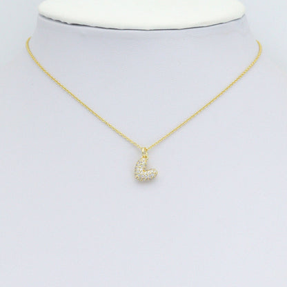 Clear CZ Gold puffy Heart Charm Pendant, Sku#LK1107
