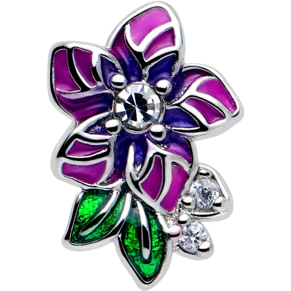 16G 1/4 Clear CZ Gem Flower Purple Cartilage Tragus Earring