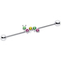 14G Green Pink Gem Caterpillar Industrial Barbell 38mm