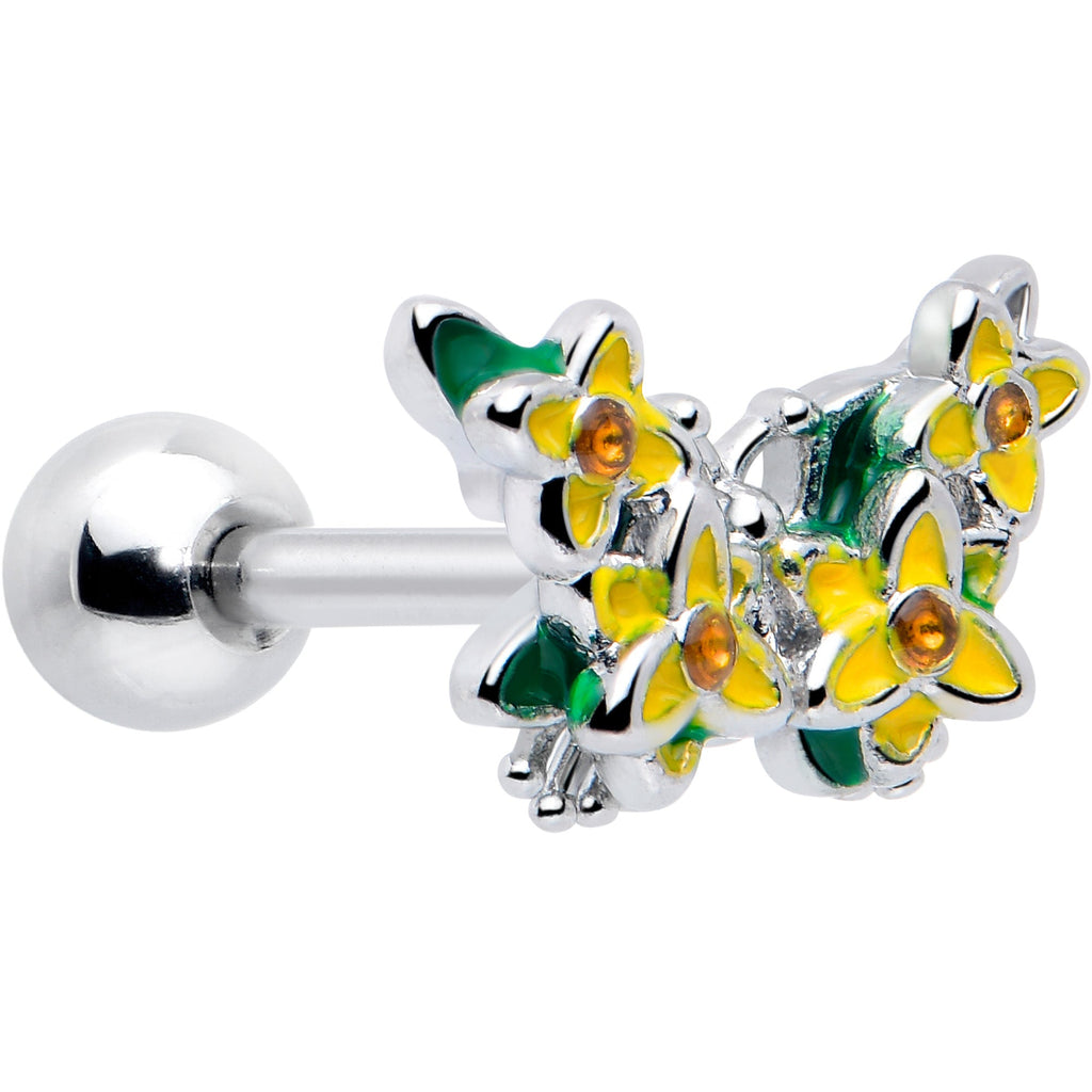 16G 1/4 Yellow CZ Gem Blooming Butterfly Cartilage Tragus Earring