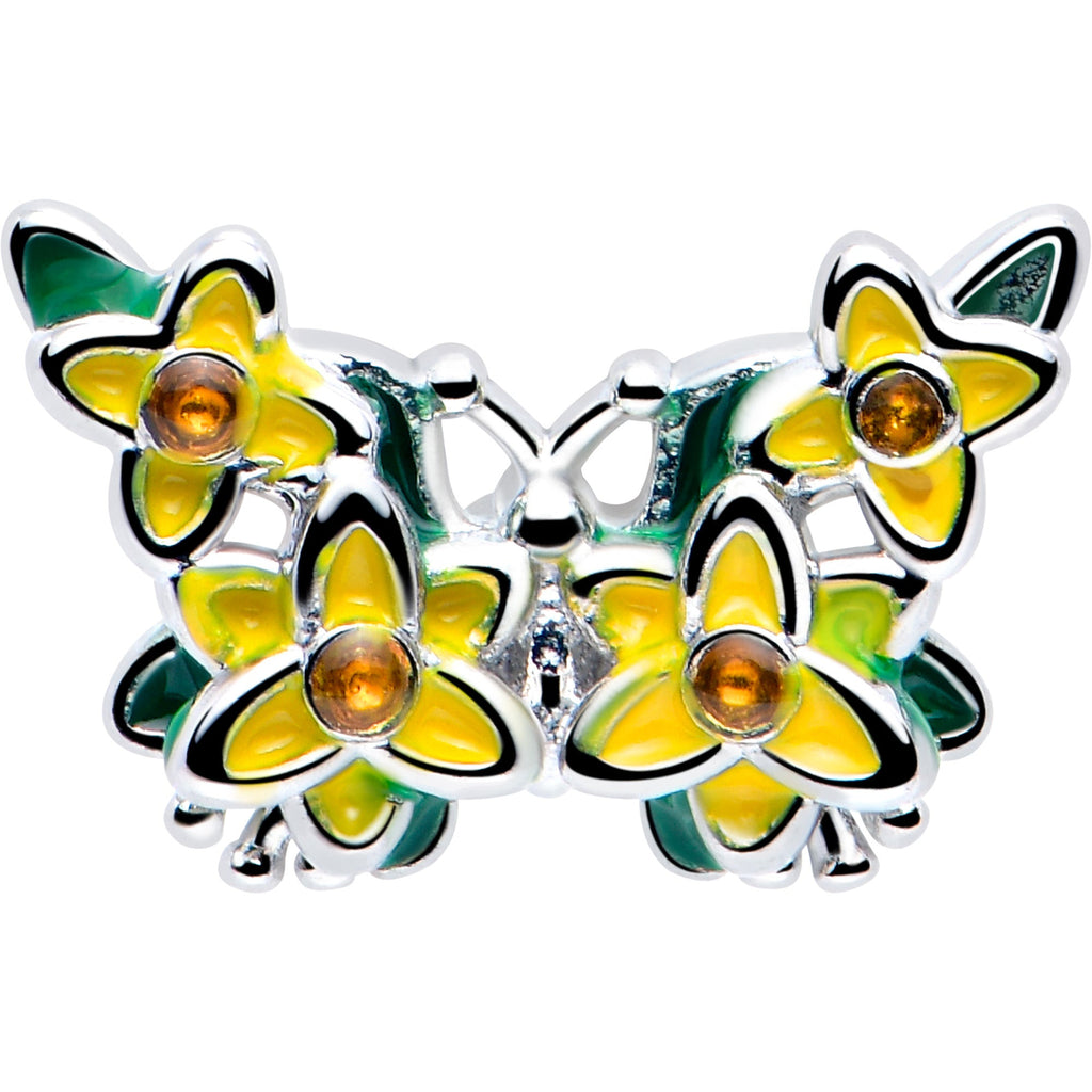 16G 1/4 Yellow CZ Gem Blooming Butterfly Cartilage Tragus Earring