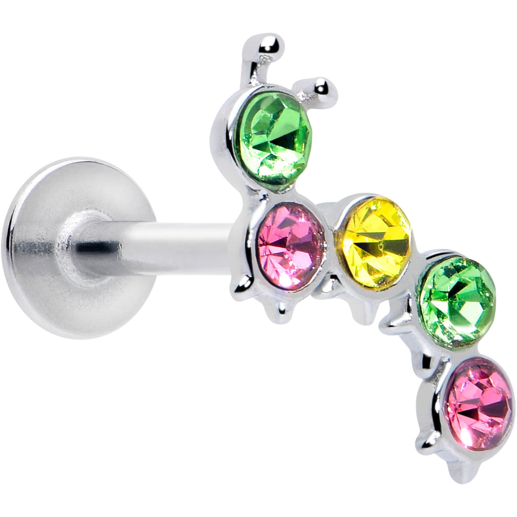 16G 5/16 Green Pink Gem Caterpillar Labret Monroe Tragus