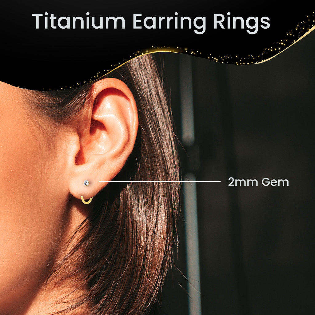 20G Clear Gem Gold Tone Implant Grade Titanium Open Hoop Earrings