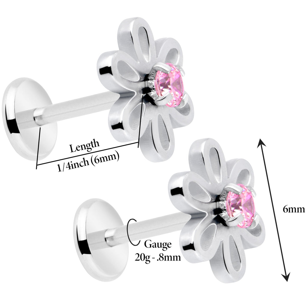 Pink CZ Gem Loopy Daisy Flat Back Stud Earrings - 1 Pair