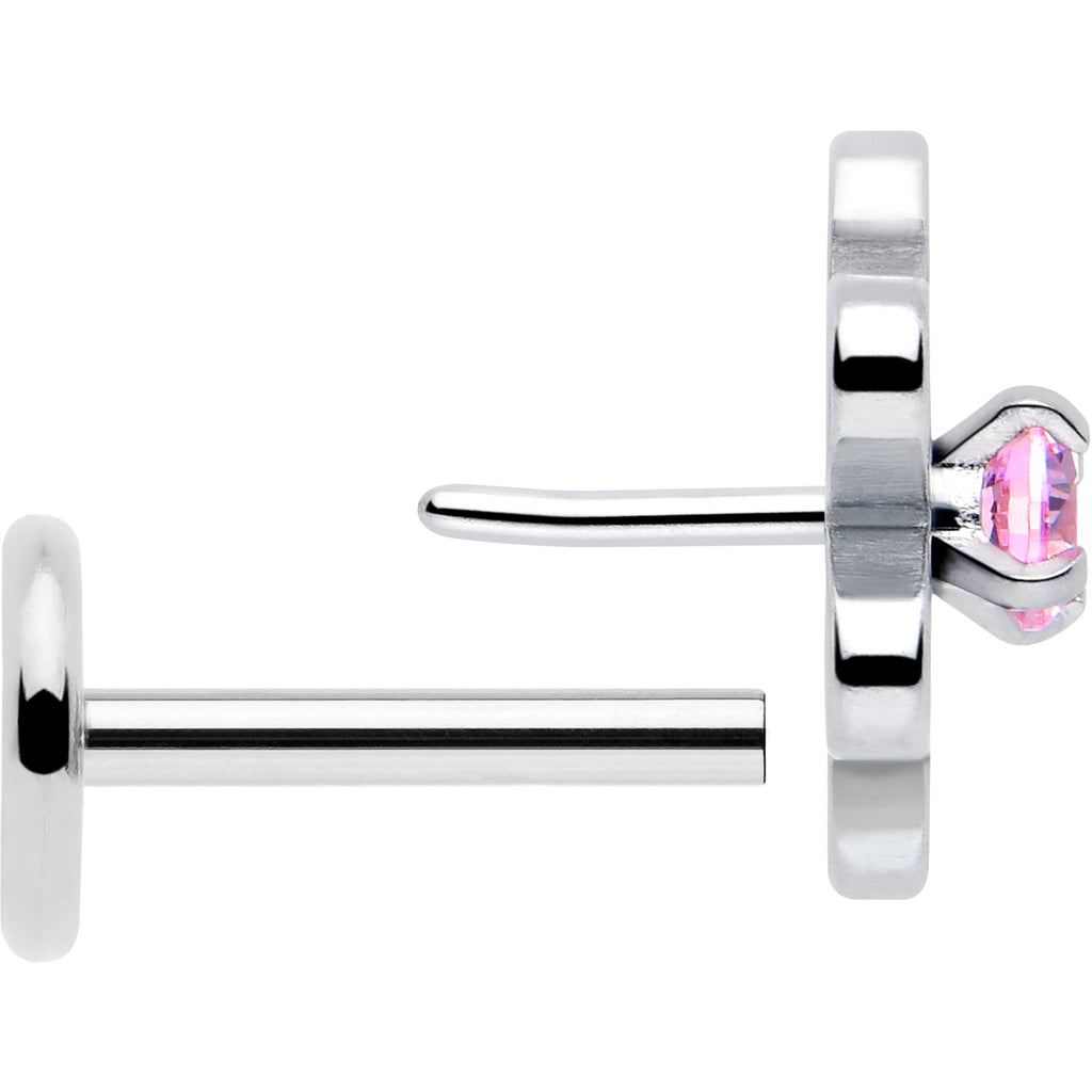 Pink CZ Gem Loopy Daisy Flat Back Stud Earrings - 1 Pair