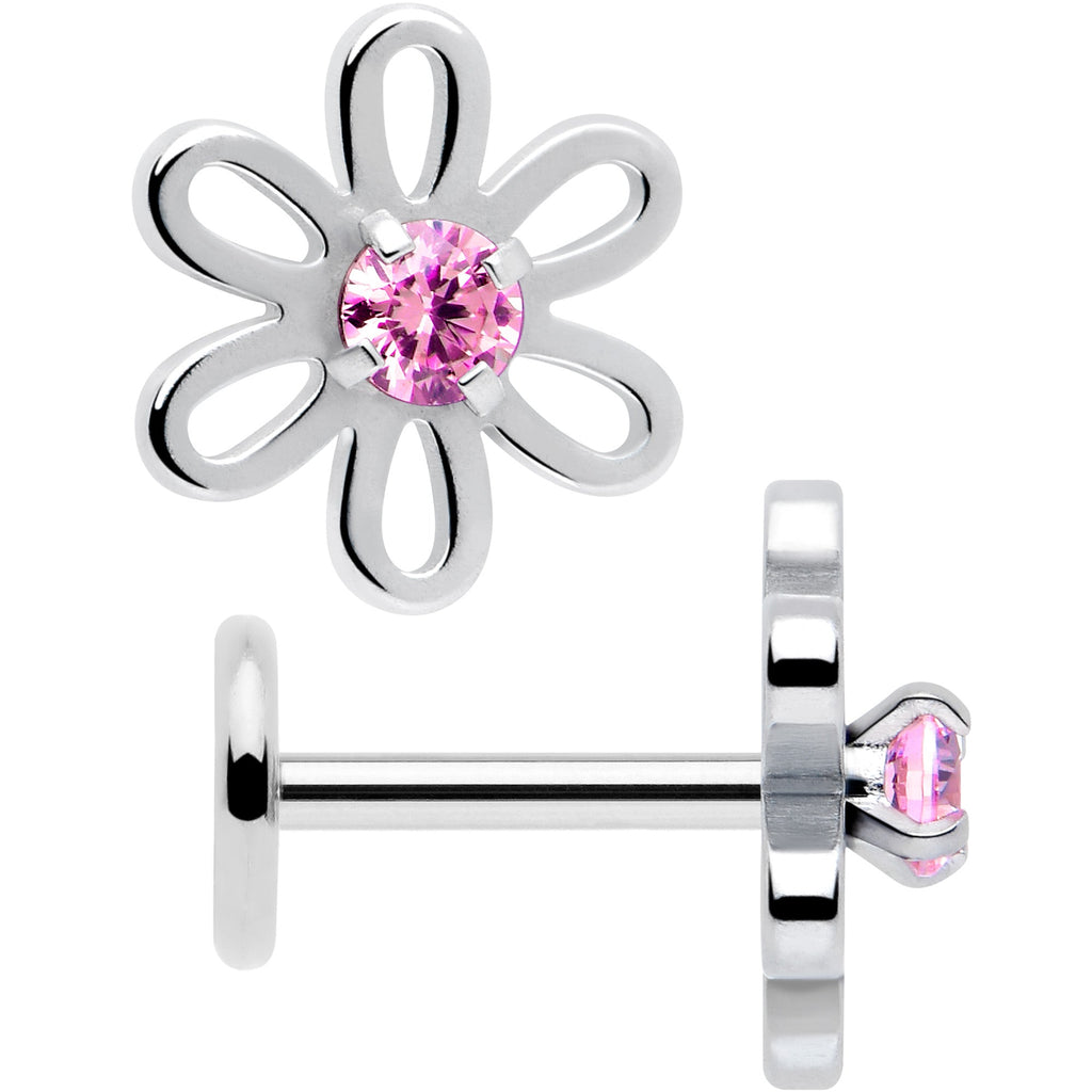Pink CZ Gem Loopy Daisy Flat Back Stud Earrings - 1 Pair