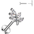 Surgical Steel Flat Back Earring - 16G With Cubic Zirconia Leaves