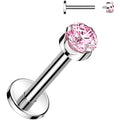 16G 5/16 3mm Pink CZ Round Medical Grade Titanium Flat Back Earring