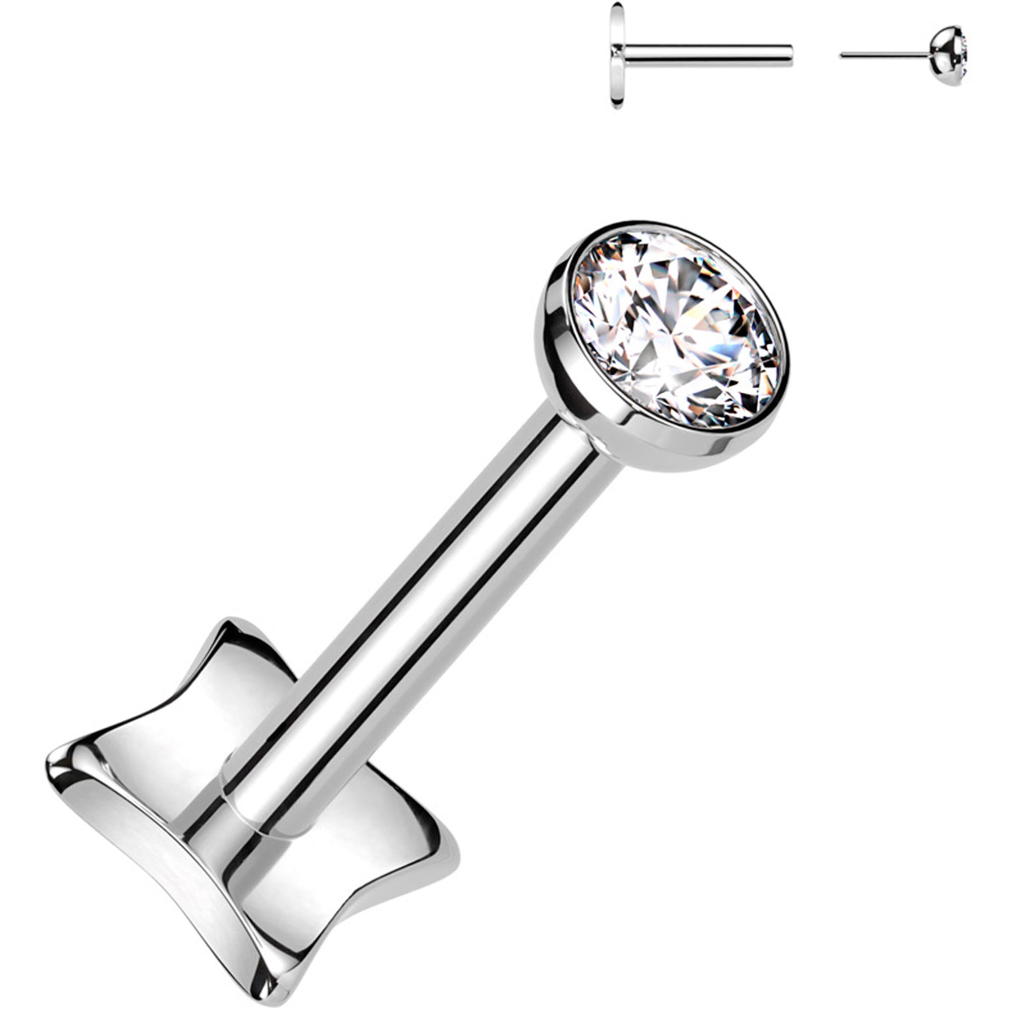 18G 1/4 3mm CZ Gem Medical Grade Titanium Reversible Flat Back Earring