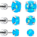 Blue Synthetic Opal Flat Back Stud Earrings - 3 Pairs