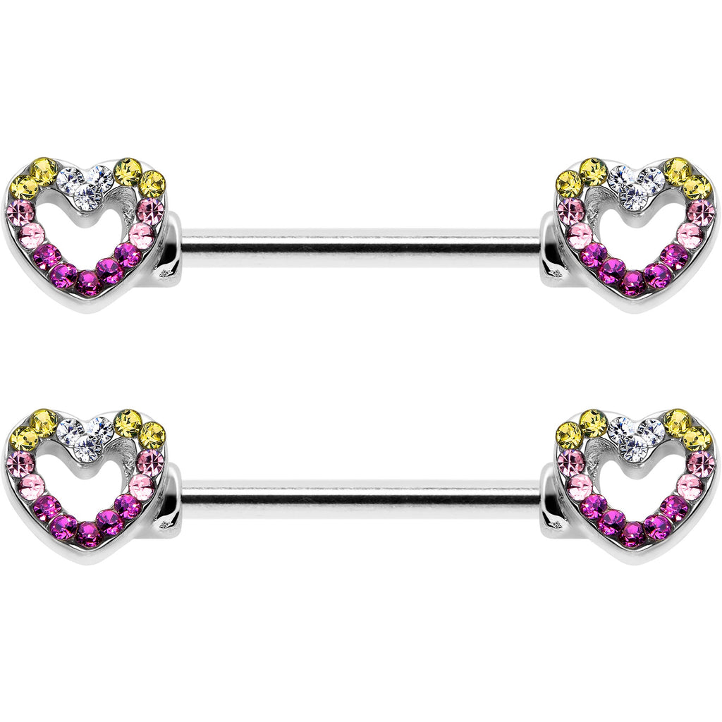 14G 9/16 Romance Gem Open Heart Barbell Nipple Ring Set