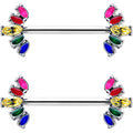 14G 9/16 Rainbow Gem Pride Fancy Glam Nipple Ring Set