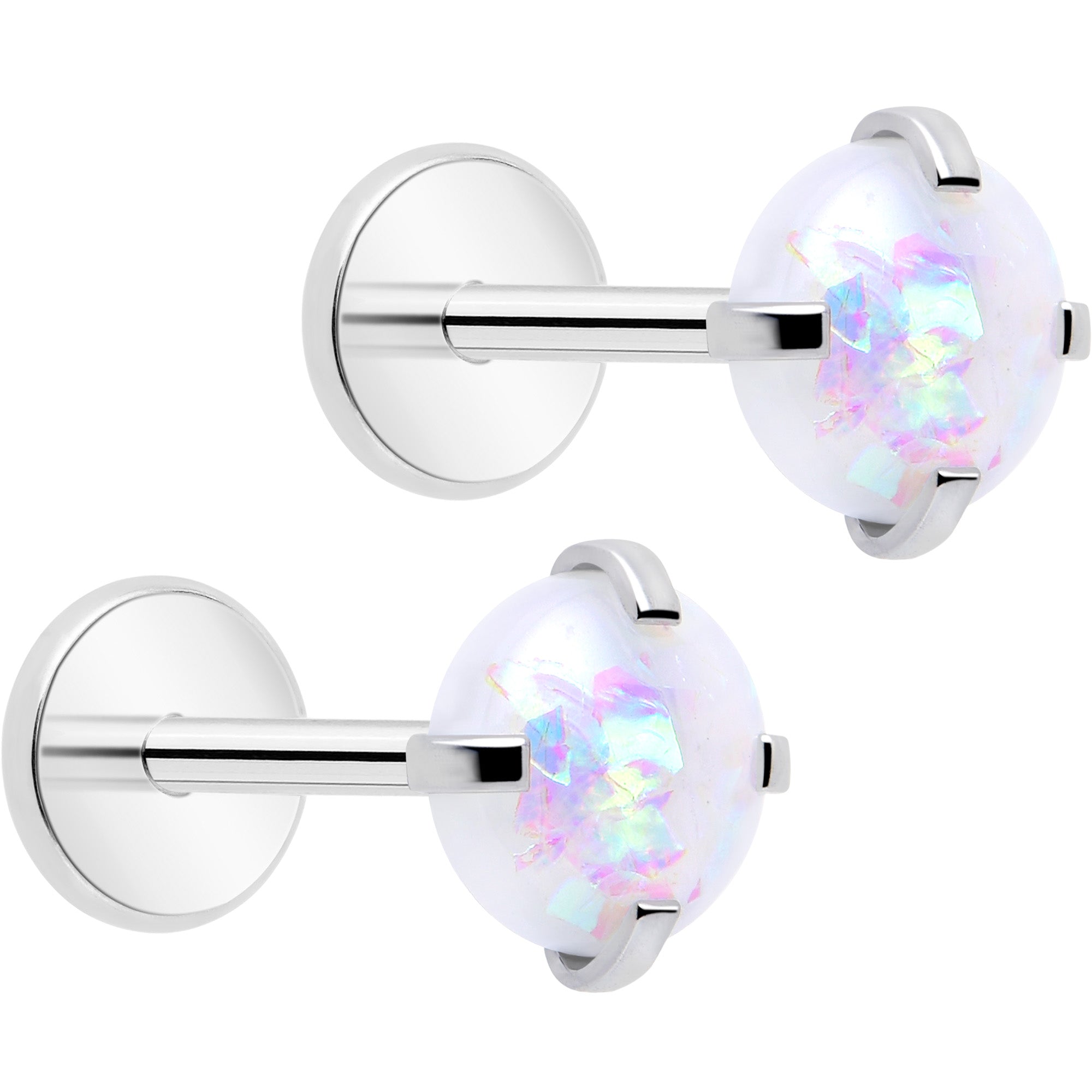 4mm Synthetic Opal Threadless Flat Back Earrings