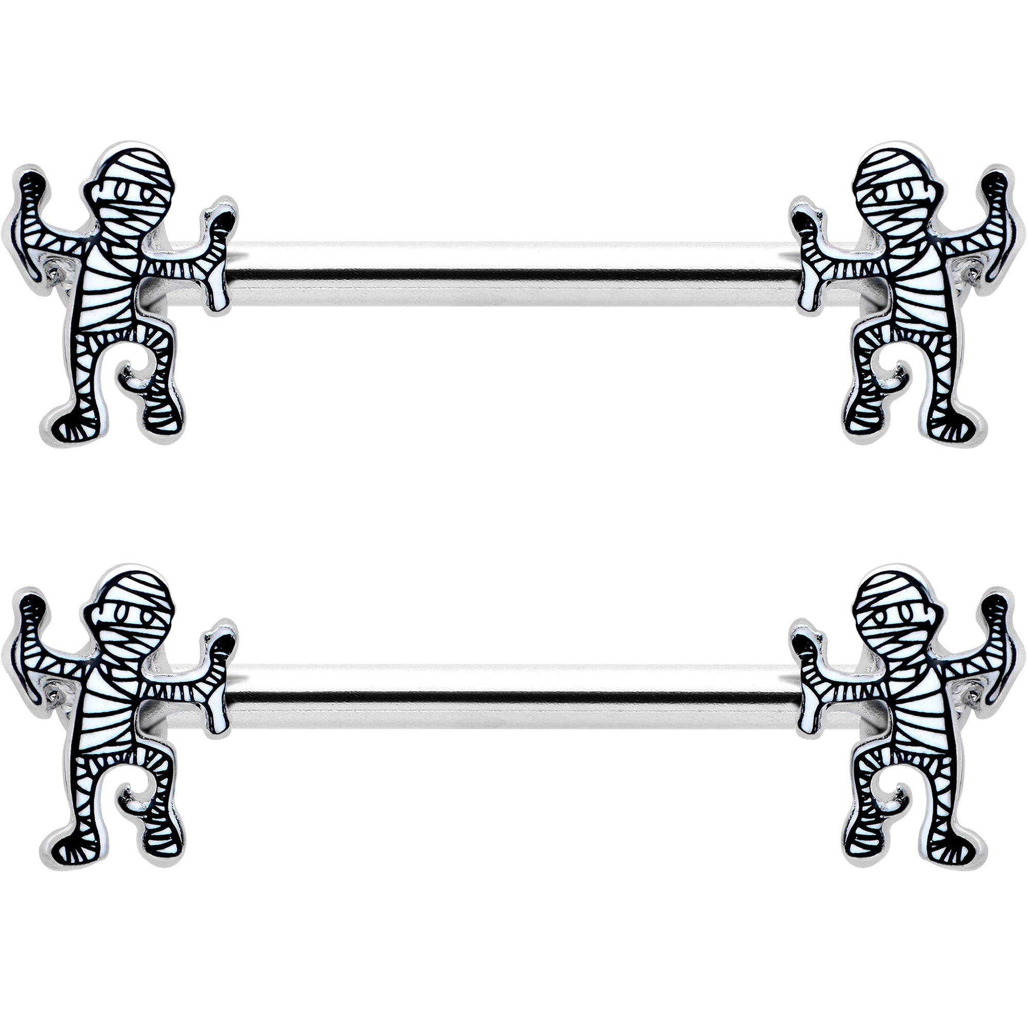 14G 9/16 Two Tone Halloween Mummy Barbell Nipple Ring Set