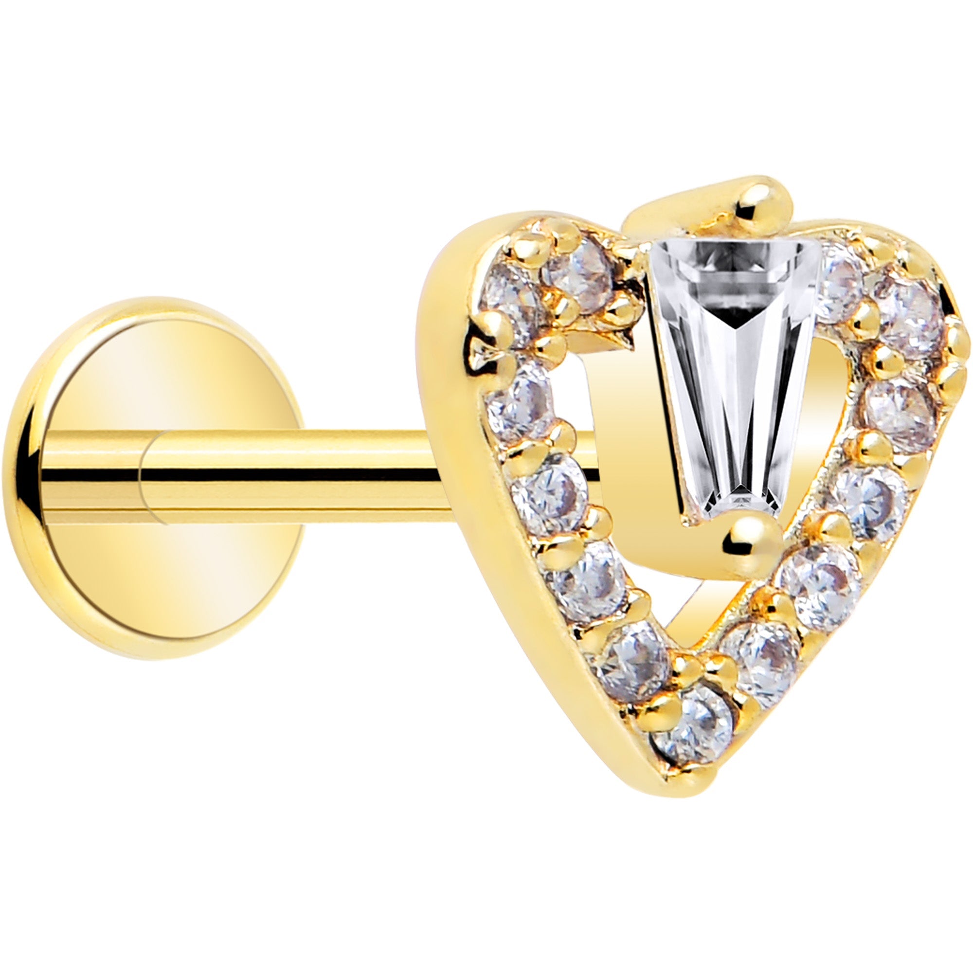 18G 5/16 CZ Gem Heart Threadless Push In Labret Monroe Tragus