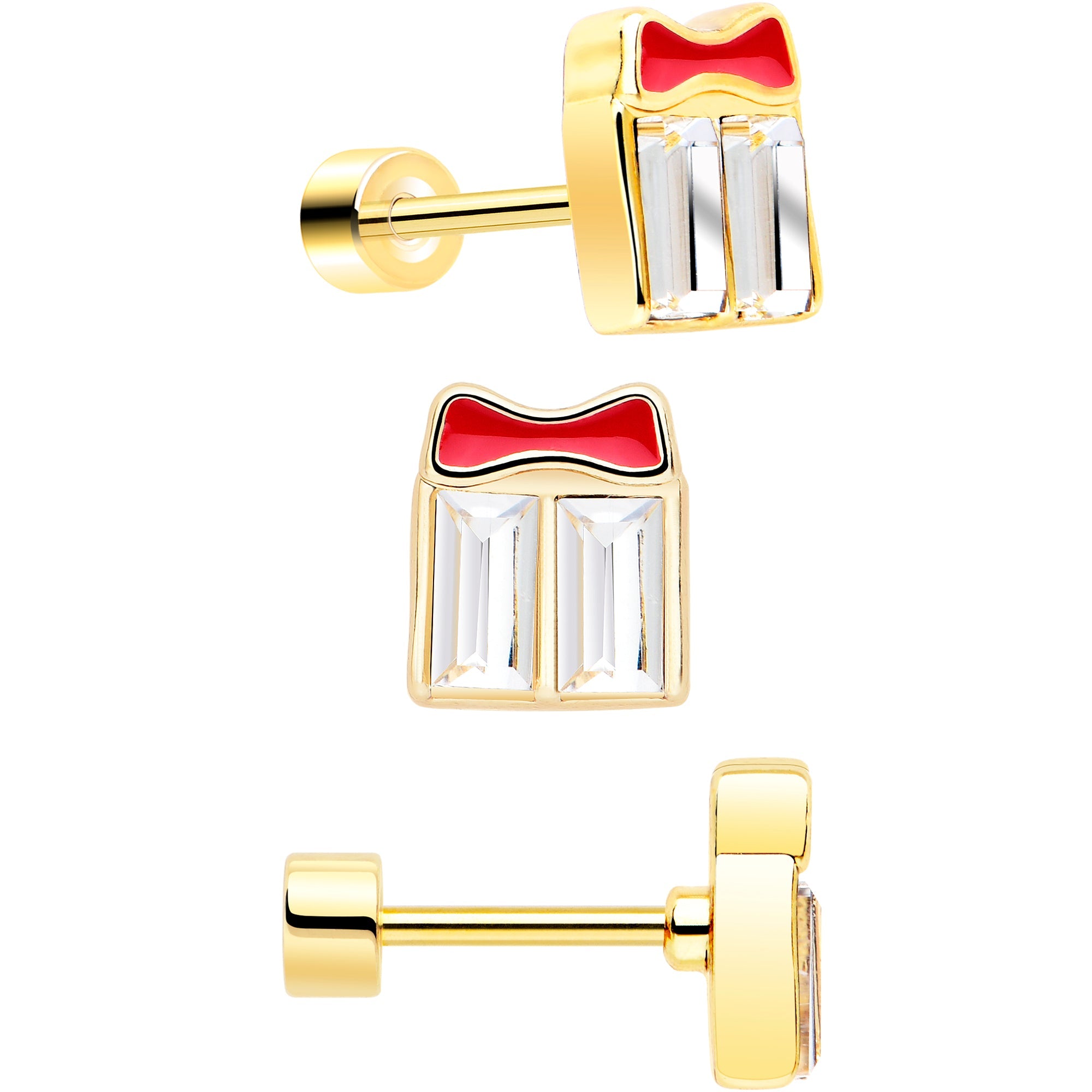 Clear Gem Gold Tone Stocking Christmas Gift Flat Back Earring Set of 6