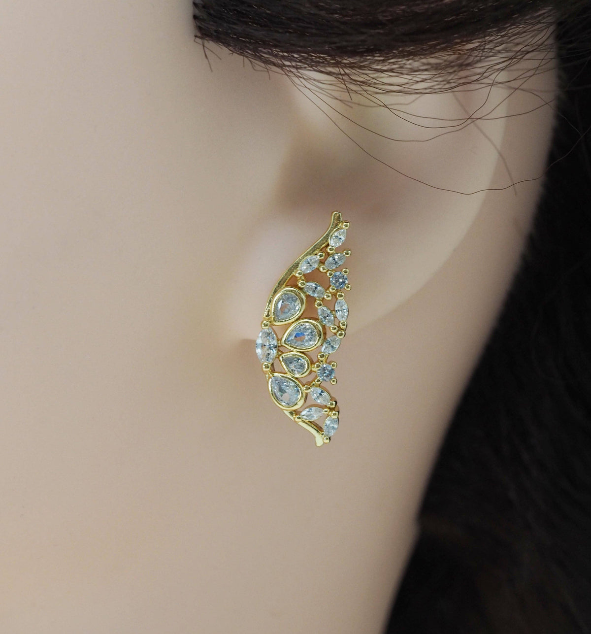 CZ Pave Butterfly Wing Stud Earrings, Sku#LD354