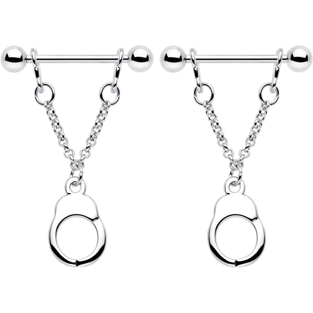 14G 3/4 Handcuff Chain Dangle Nipple Ring Set