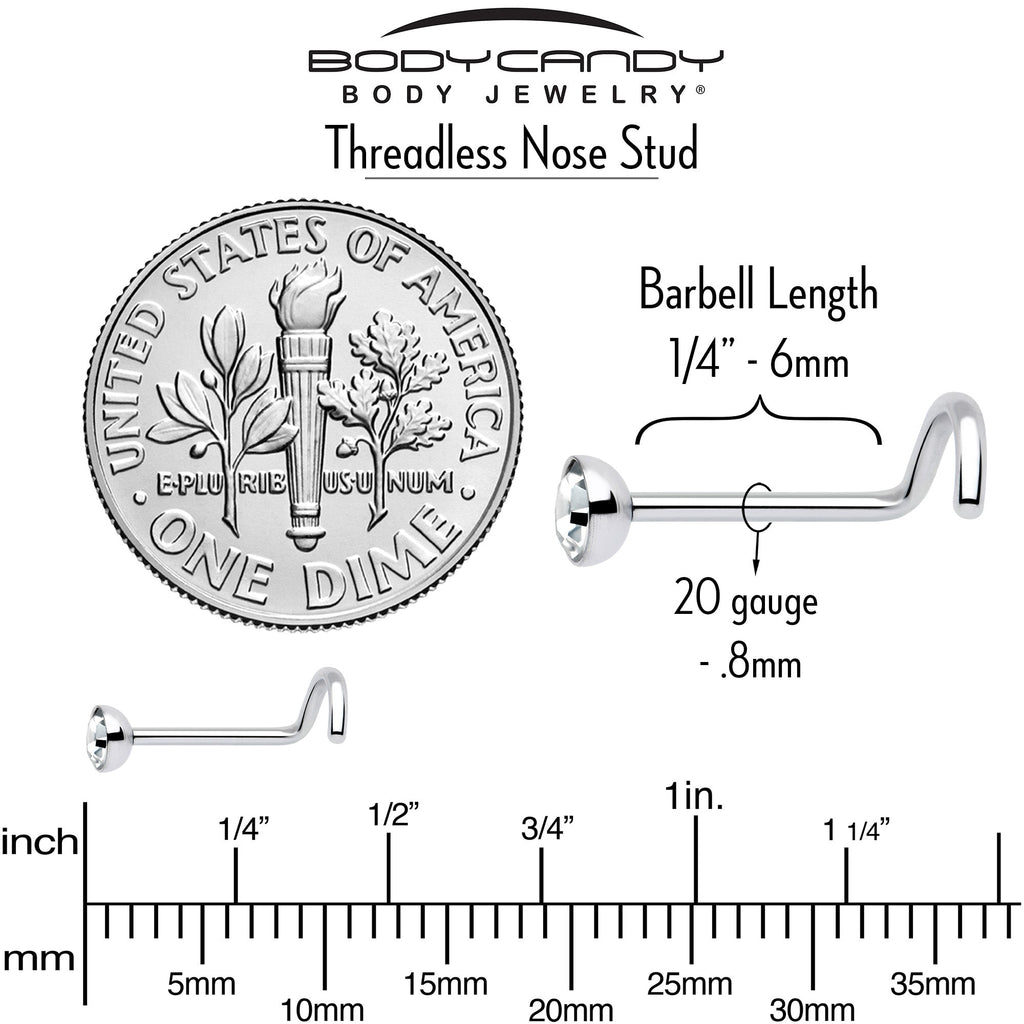 20G 3mm CZ Bezel Set Push-In Threadless Nose Screw Nose Ring