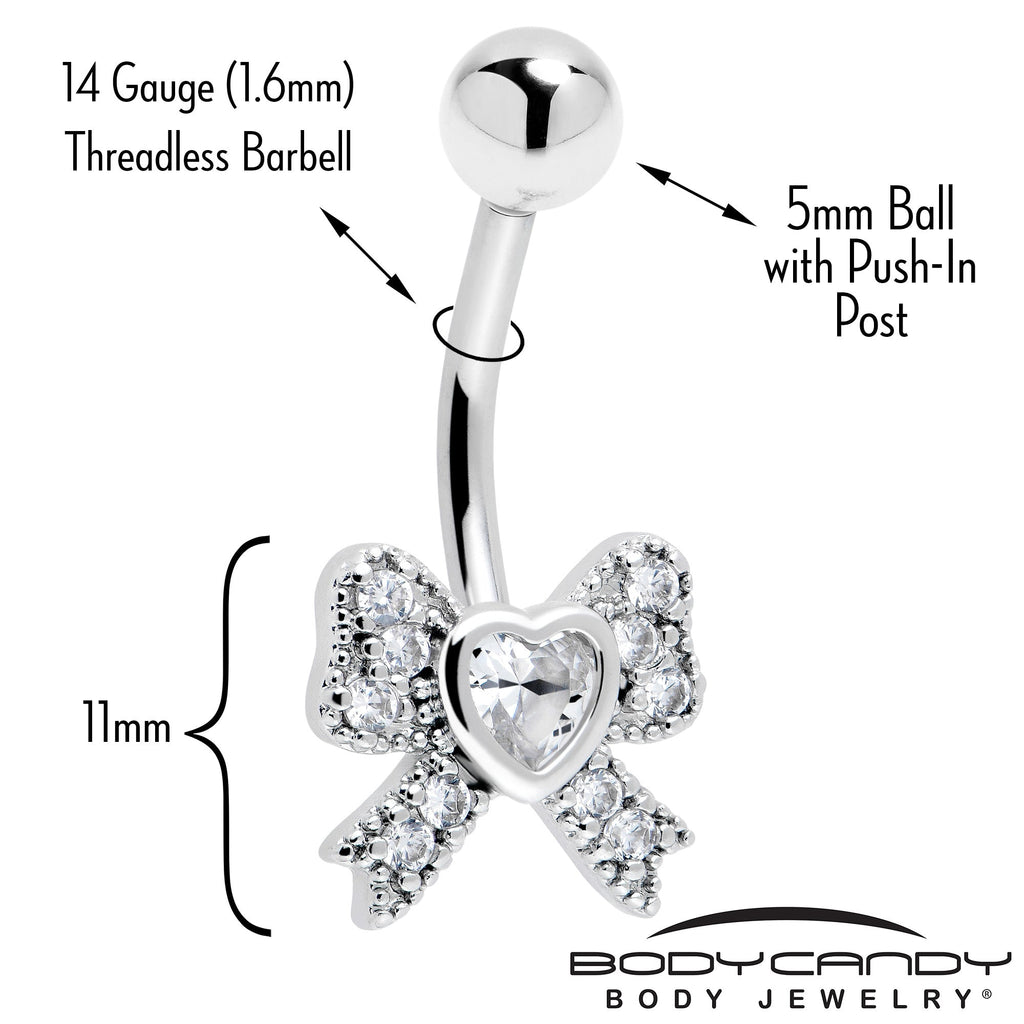 Cubic Zirconia Heart Bow Belly Ring