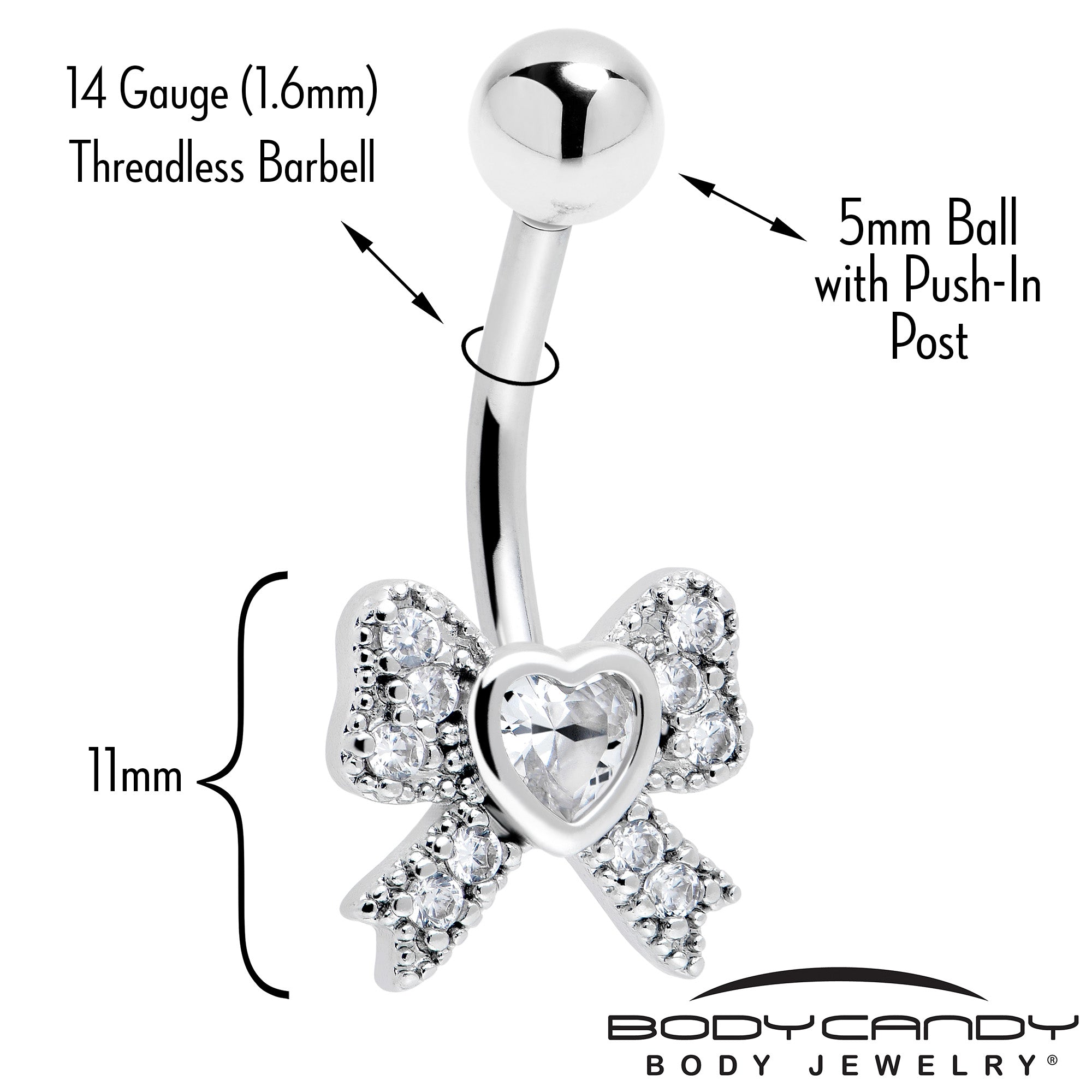 Cubic Zirconia Heart Bow Belly Ring
