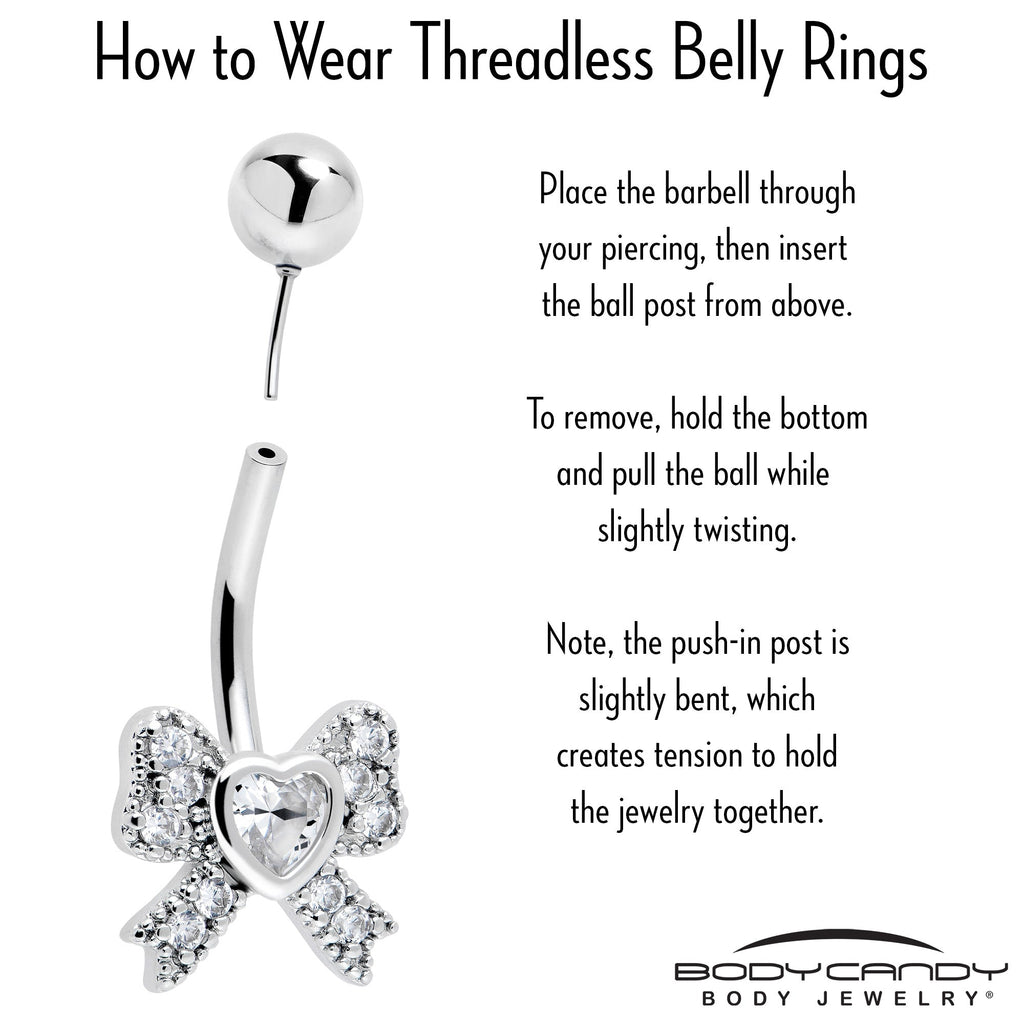 Cubic Zirconia Heart Bow Belly Ring