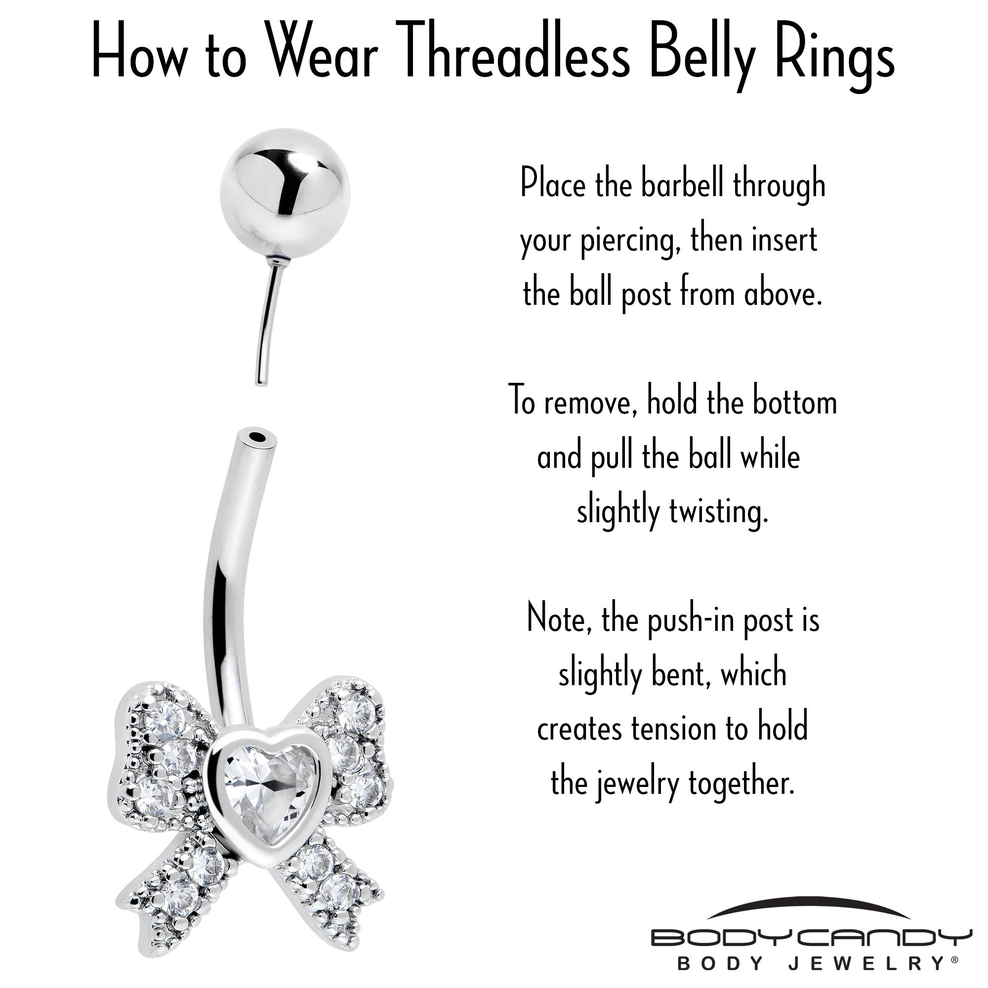 Cubic Zirconia Heart Bow Belly Ring