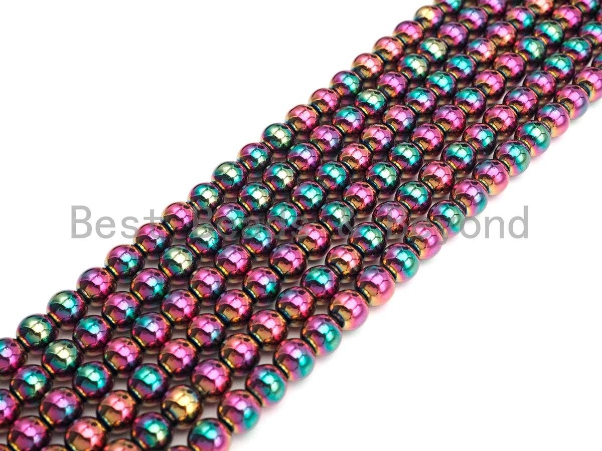 NEW Titanium Red Green Multicolor Hematite, Round Smooth 3mm/4mm/6mm/8mm/10mm, Natural Hematite beads, 15.5 Full Strand, #S126
