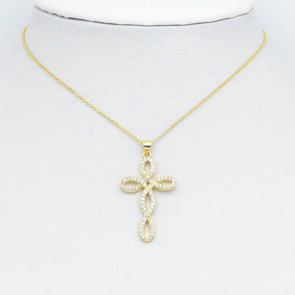 Gold Silver Clear CZ Flower Cross Charm Pendant, Sku#LD631