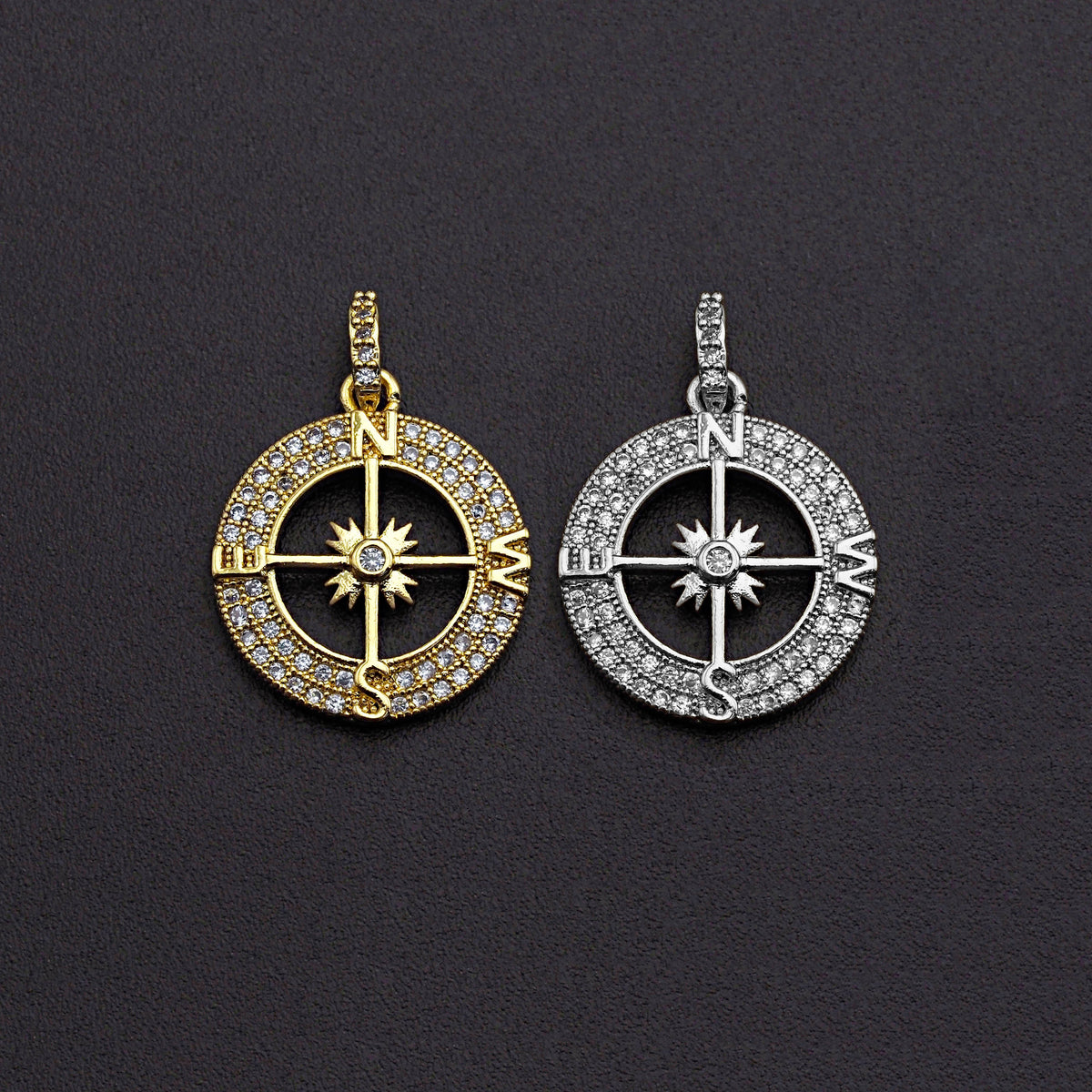 Clear CZ Micro Pave Hollow out Compass Pendant/Charm,Z458